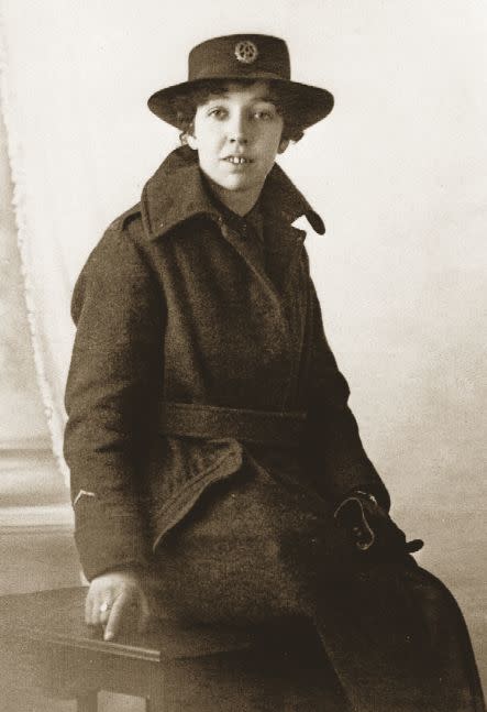 A studio photograph simply entitled "Cousin Connie Ford 1917" shows a WAAC in her greatcoat and hat, as comfortable in her uniform as any male soldier.