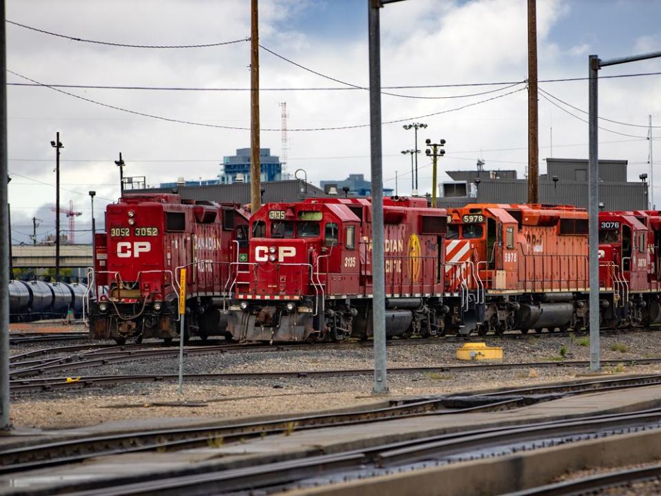  CP Rail locomotives in the Alyth yards in Calgary.