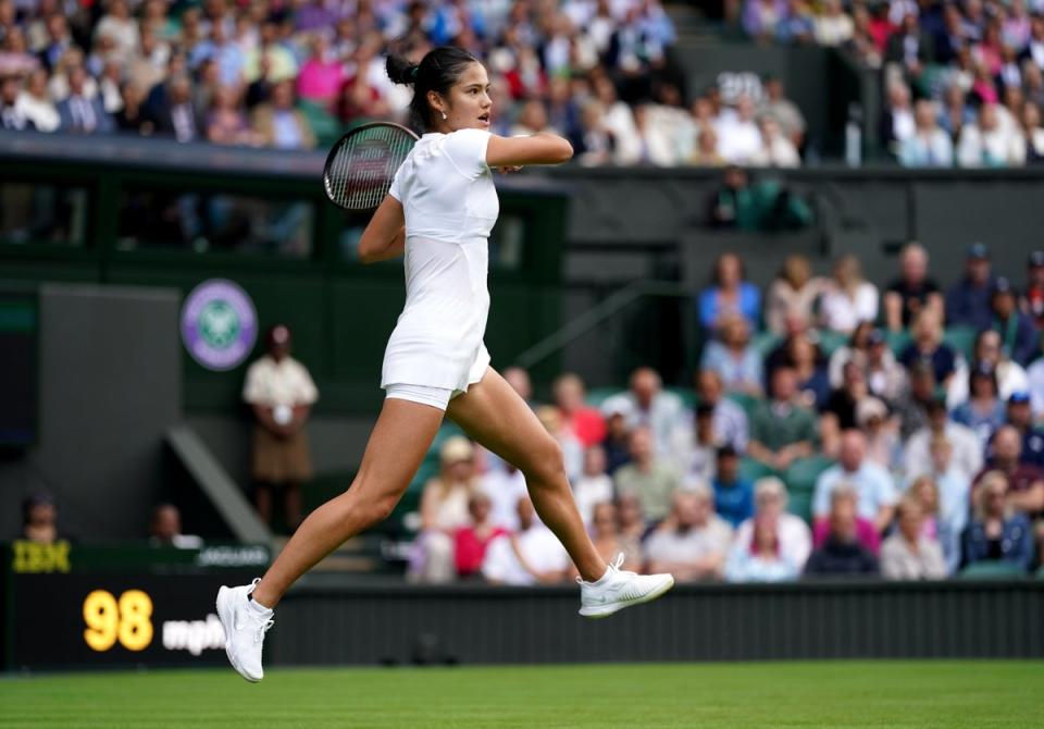 Emma Raducanu took flight at Wimbledon with victory over Alison Van Uytvanck on her Centre Court debut (Adam Davy/PA) (PA Wire)
