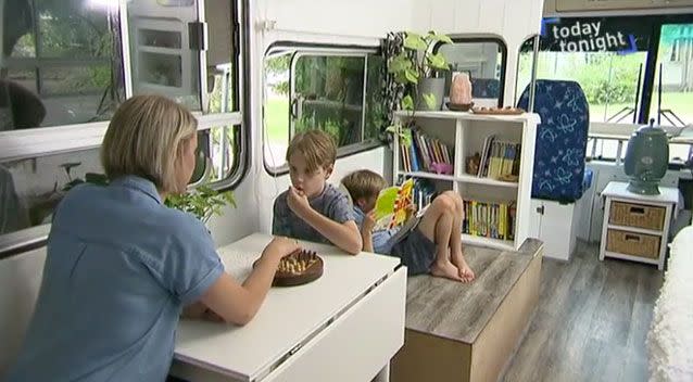 A single mother sick of housing costs has instead bought a converted bus on Gumtree. Photo: Today Tonight