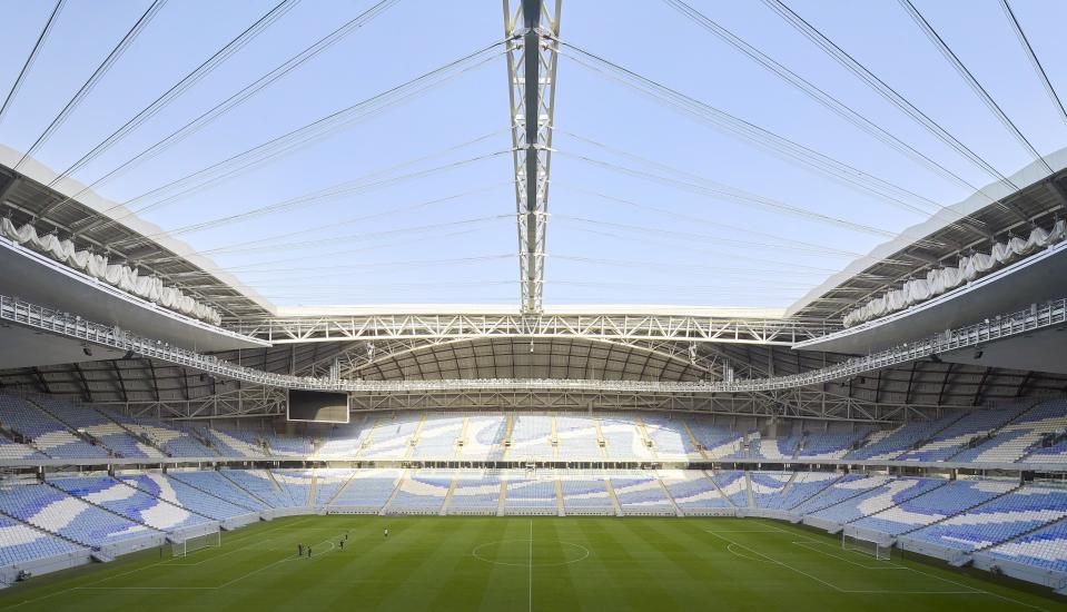 The stadium roof can close, protecting fans and players from the sweltering heat.