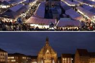 <p>Le marché de Noël de Nuremberg (Allemagne), avant la pandémie puis en novembre 2020.</p>