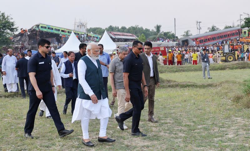 India's PM Modi visits the site of collision of trains in Balasore