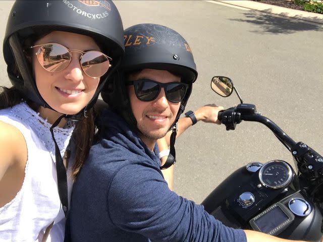 <p>Sergio Perez Instagram</p> Sergio Perez and Carola Martinez on a motorcycle.