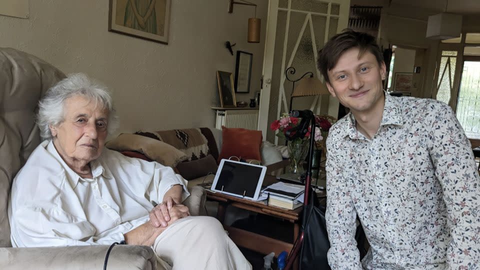 Anita Lasker-Wallfisch who lives in London, alongside Geyer. Her grandson Simon Wallfisch, a baritone, will be performing the restored music from Auschwitz with Geyer and his orchestra. - Leo Geyer