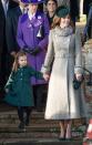 <p>The Duchess of Cambridge attends service at Church of St. Mary Magdalene on the Sandringham. She wore a coat by Catherine Walker. </p>