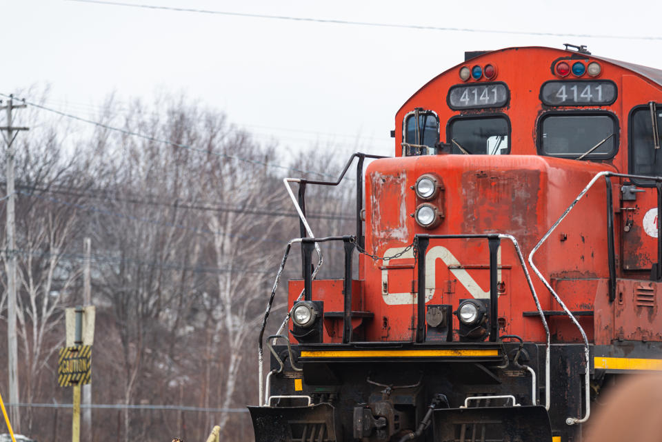 A CN rail diesel locomotive sits idle in the Fairview Cove station. (Getty Images)