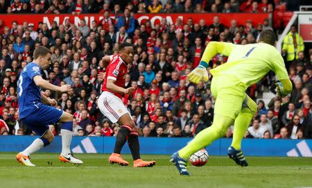 Football Soccer - Manchester United v Everton - Barclays Premier League - Old Trafford - 3/4/16 Anthony Martial scores the first goal for Manchester United Action Images via Reuters / Jason Cairnduff Livepic EDITORIAL USE ONLY.