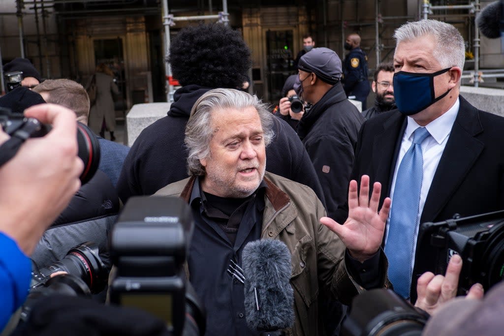 Trump ally and former White House adviser Steve Bannon arrives to turn himself into authorities at the FBI Field Office in Washington, DC, on Monday  (EPA)