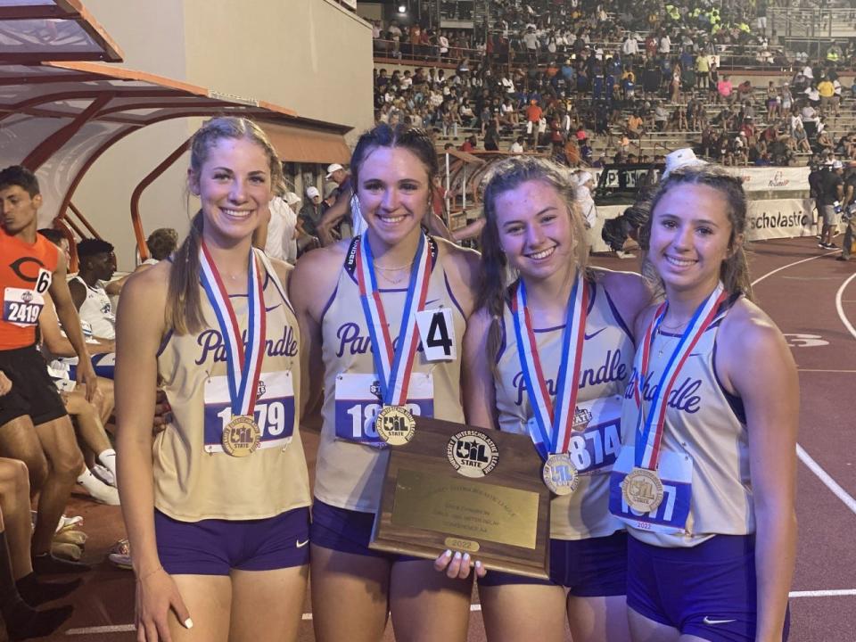 Panhandle 1,600 girls relay team of (from left) Avery Sides, Macklynn Land, Sydnee Adee, and Leah Land.