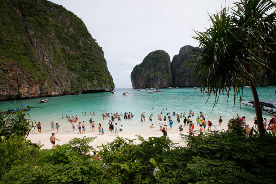 The secluded bay made famous by the Leonardo DiCaprio movie “The Beach” has been exhausted by mass tourism. Photo: AAP