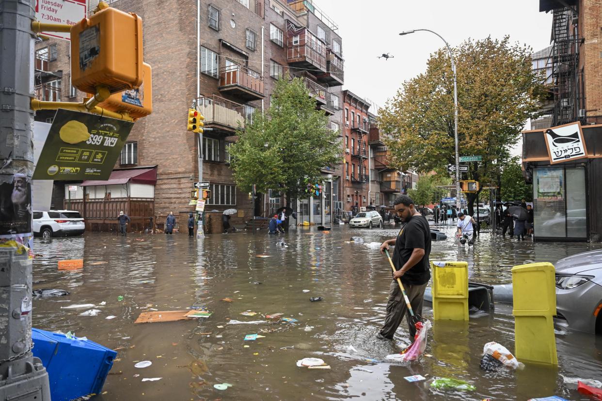 A general view of a flooded street in New York