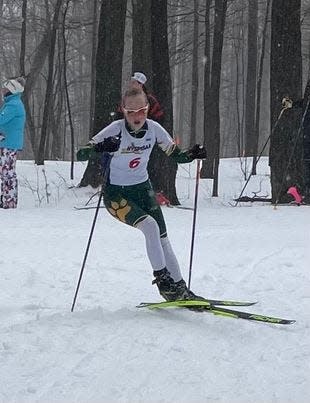 Adirondack freshman Cora Hinsdill skiing during the two days of Nordic Skiing State Championships at Bristol Mountain.