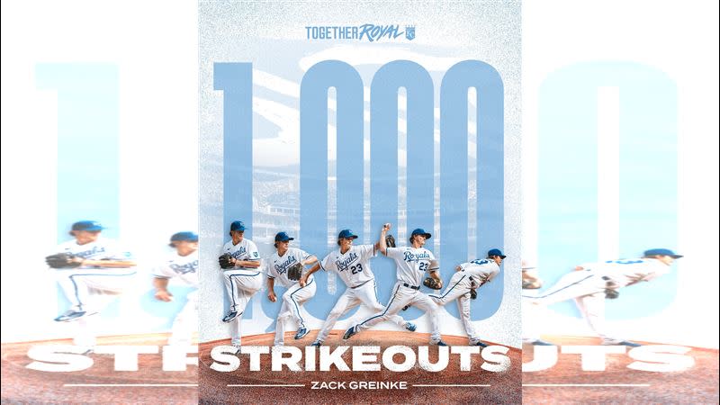 葛蘭基（Zack Greinke）達成皇家生涯1000K里程碑。（圖／翻攝自皇家推特）