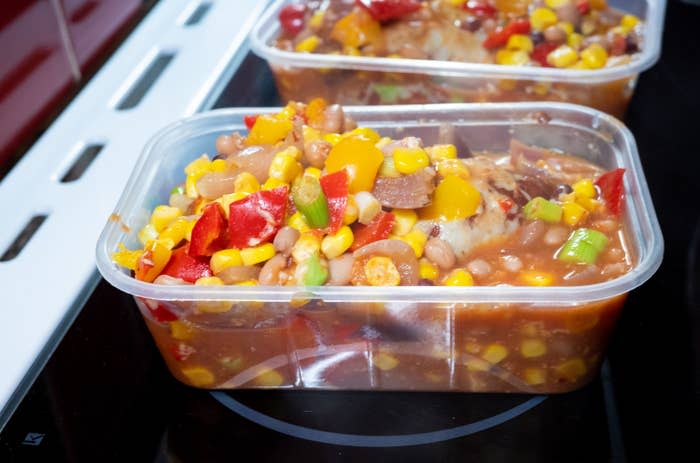 chicken enchilada soup in individual containers for leftovers