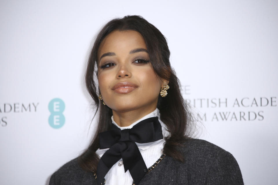 Actress Ella Balinska poses for photographers upon arrival at the Bafta Nominees Party, in central London, Saturday, Feb. 1, 2020. (Photo by Joel C Ryan/Invision/AP)