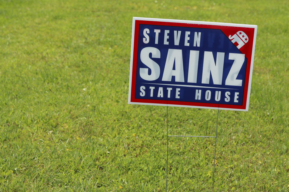 A campaign sign for Georgia Republican state Rep. Steven Sainz is displayed in Kingsland, Ga., Tuesday, June 11, 2024. (AP Photo/Gary McCullough)