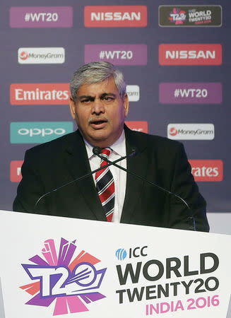 Shashank Manohar, Chairman of International Cricket Council (ICC), speaks during a ceremony to announce the fixtures of World Twenty20 in Mumbai, India, December 11, 2015. REUTERS/Shailesh Andrade