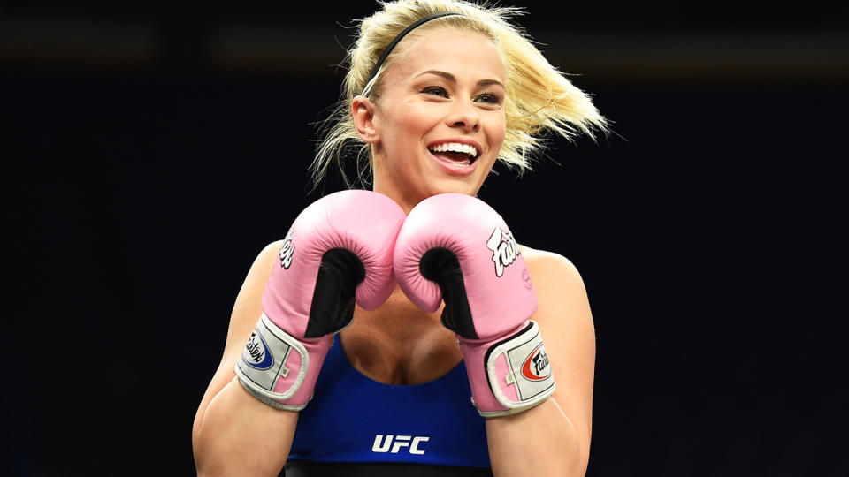 Paige VanZant, pictured here at an open UFC workout in 2018.