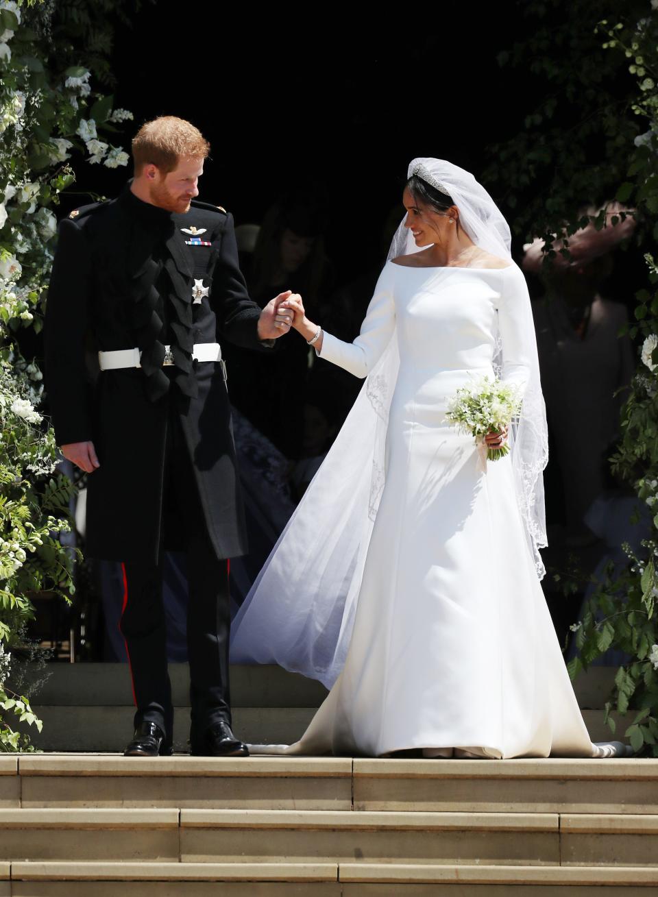 The duchess on her wedding day in 2018 in a Clare Waight Keller design.