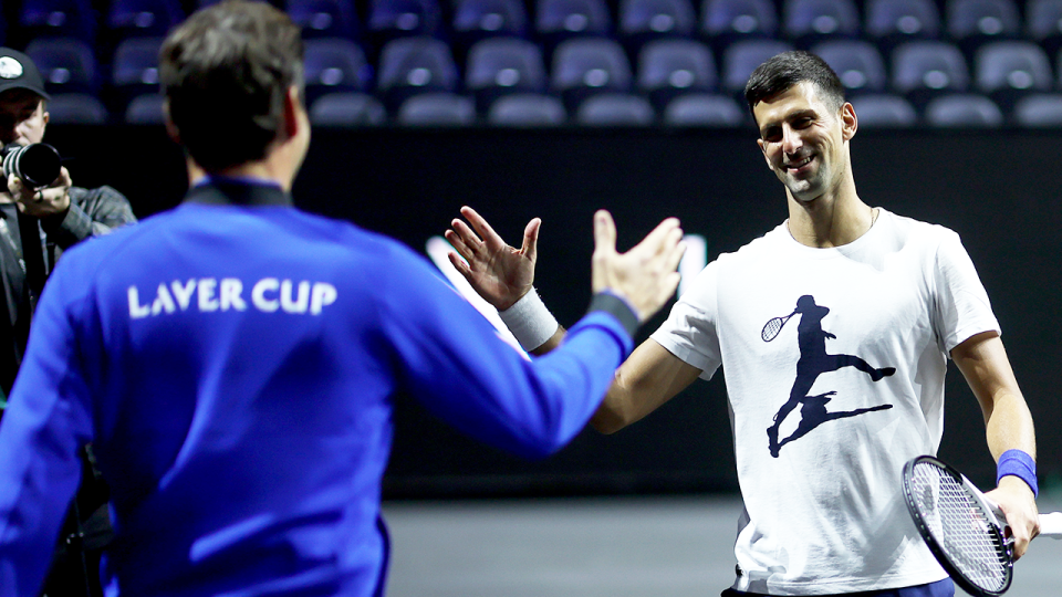 Novak Djokovic (pictured right) shakes hands with Roger Federer (pictured left) at the Laver Cup.