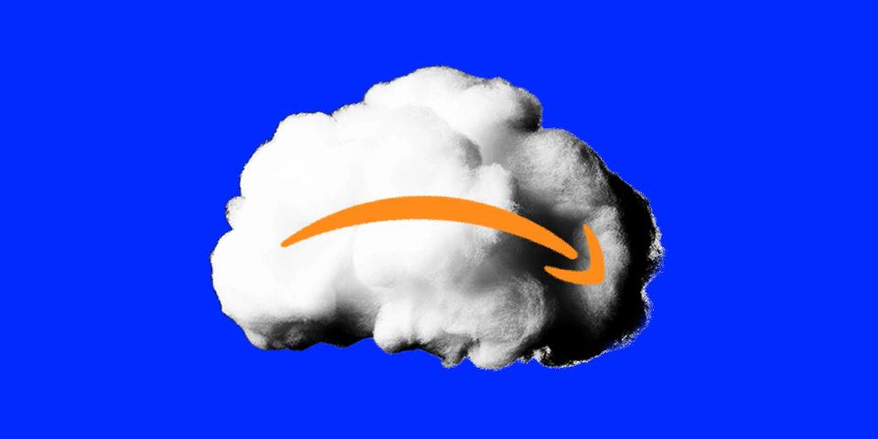 A raincloud with an upside-down Amazon logo on it.