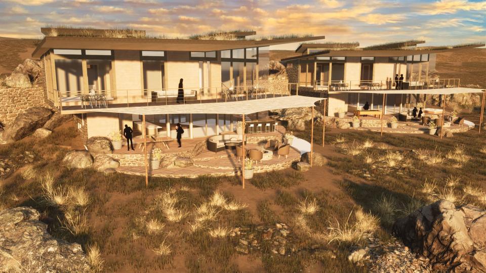 Renderings for a research facility at Antelope Island. It was envisioned as a place for researchers from around the world to visit to study saline lakes. It was created by Utah State University’s Landscape Architecture & Environmental Planning seniors in their capstone class in spring 2023. | Utah State University