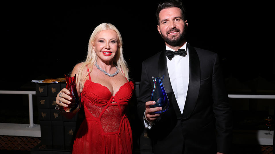 VENICE, ITALY - AUGUST 31: Lady Monika Bacardi and Andrea Iervolino attend the Variety And Golden Globes Party At Venice Film Festival, Presented by ILBE at Hotel Excelsior on August 31, 2023 in Venice, Italy. (Photo by Victor Boyko/Variety via Getty Images)