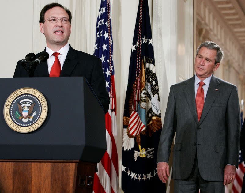 FILE PHOTO: US Supreme Court Justice Samuel Alito delivers remarks after being sworn in during a ceremony in Washington