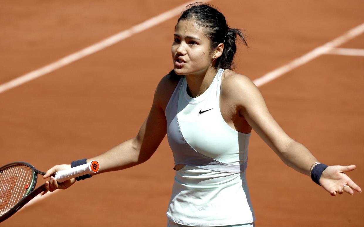 Emma Raducanu gestures to the umpire at the French Open - SHUTTERSTOCK