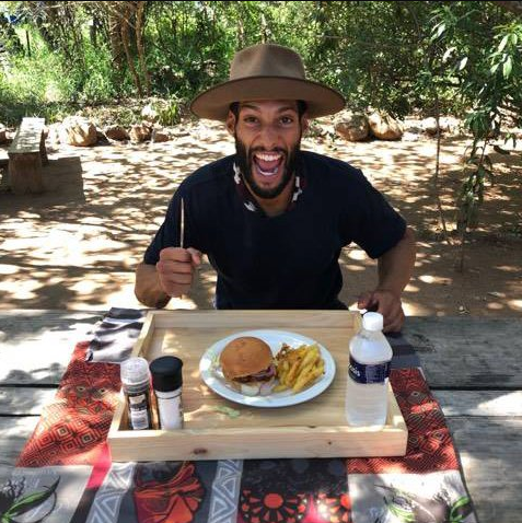 Josh Gibson indulged in pub classic, chicken burger and chips. Yum! Source: Ten