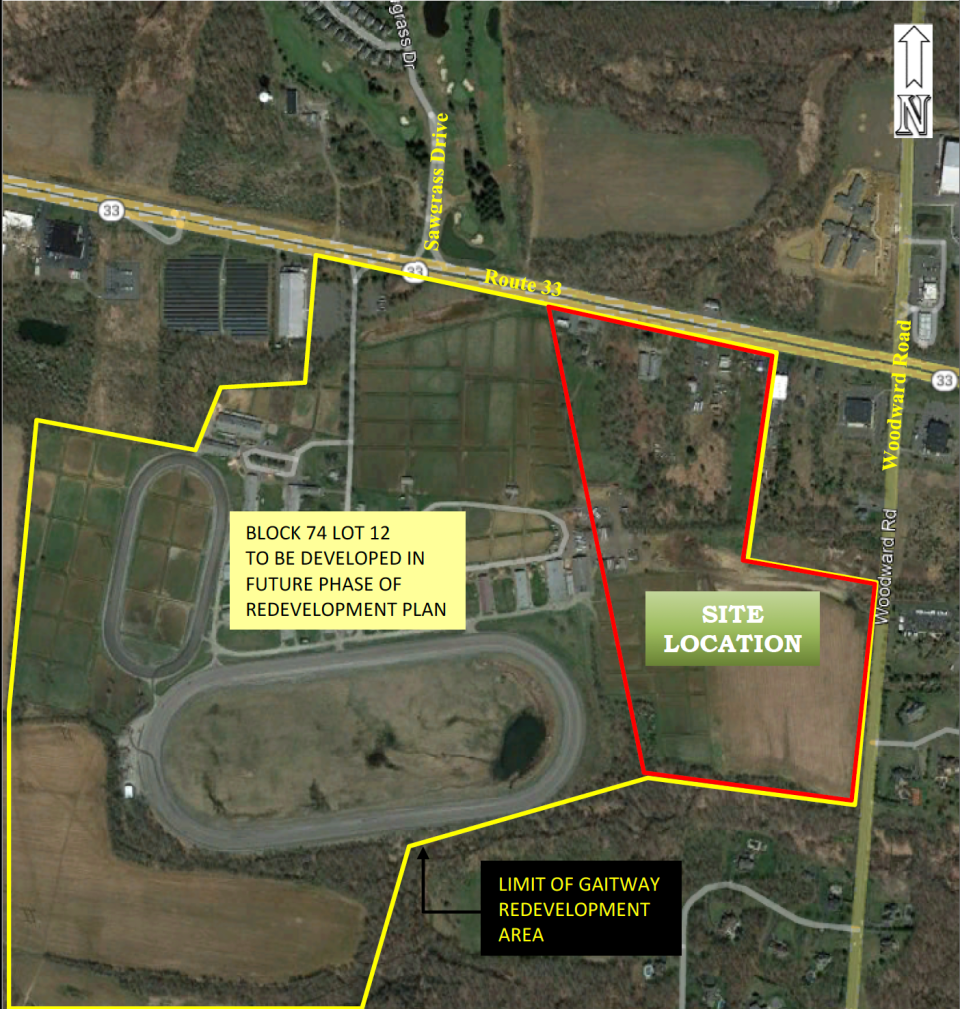 An aerial of the proposed site within the Gaitway redevelopment area in Manalapan.