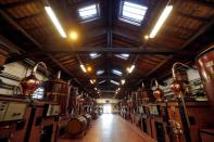 FILE PHOTO: A general view shows the distillery with copper stills, also known as alambics, used for a double distillation process at Courvoisier cognac house in Cognac