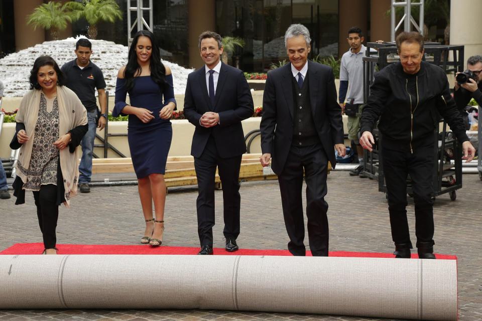 <p>The Hollywood Foreign Press Association rolls out 30,000 square feet of red carpet for each <a href="https://www.goldenglobes.com/articles/golden-globe-fun-facts-and-figures" rel="nofollow noopener" target="_blank" data-ylk="slk:Golden Globes;elm:context_link;itc:0;sec:content-canvas" class="link ">Golden Globes</a> ceremony.</p>