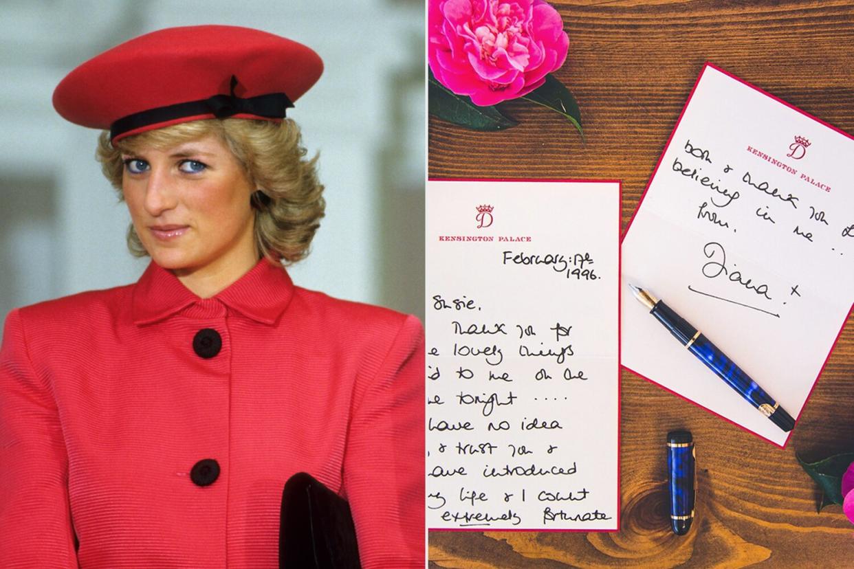 The Princess of Wales stands next to her husband, Charles the Prince of Wales, during a function held in their honor February 11, 1987 in Bonn, Germany; Princess Diana letters up for auction