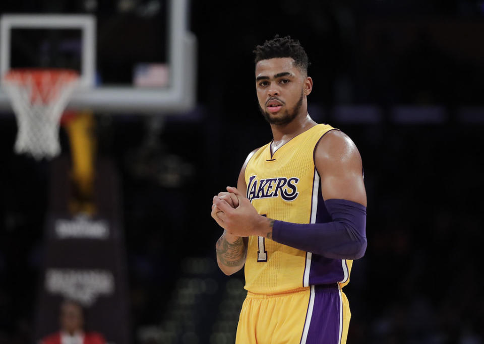 系列賽的第3場比賽，D'Angelo Russell7投0中，全場沒有得分。（達志影像資料庫）