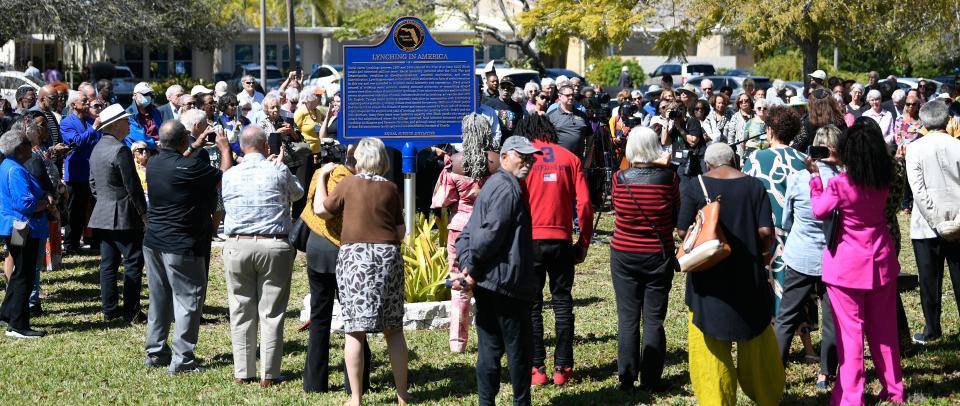 Hundreds attended the Sarasota & Manatee Community Remembrance Project honoring the victims of racial violence with a new historical marker site at Sarasota's Unitarian Universalist Church Saturday afternoon, Feb. 24, 2024.