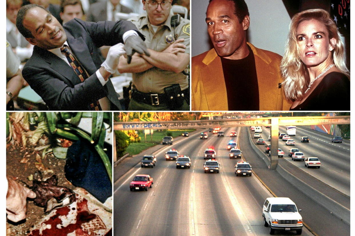 95 millions d'Américains suivent en direct la course-poursuite entre une vingtaine de voitures de police du LAPD et le Ford Bronco blanc dans lequel se trouve O. J. Simpson.  - Credit:Sipa / montage Le Point