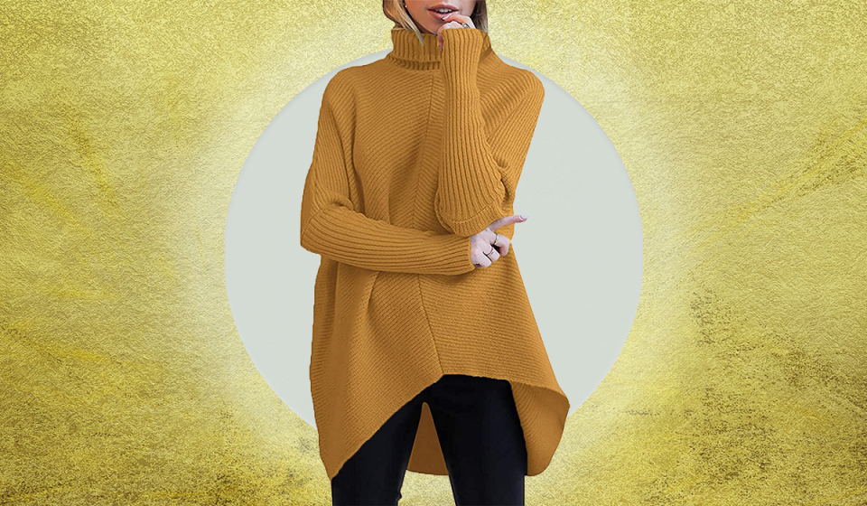 The Anrabess Turleneck Assymetric Hem Sweater comes in colors for every mood. (Photo: Amazon)