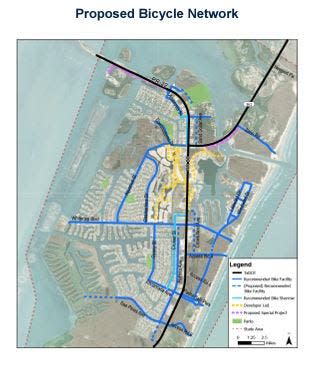 A proposed bike network in the Padre and Mustang Island Mobility Plan.