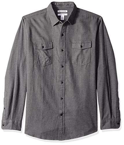 6) Amazon Essentials Men's Regular-Fit Long-Sleeve Solid Flannel Shirt, Charcoal Heather, Large