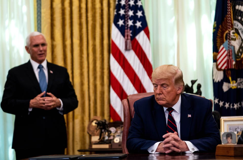 Former US Vice President Mike Pence and Donald J. Trump in the Oval Office. Source: AAP