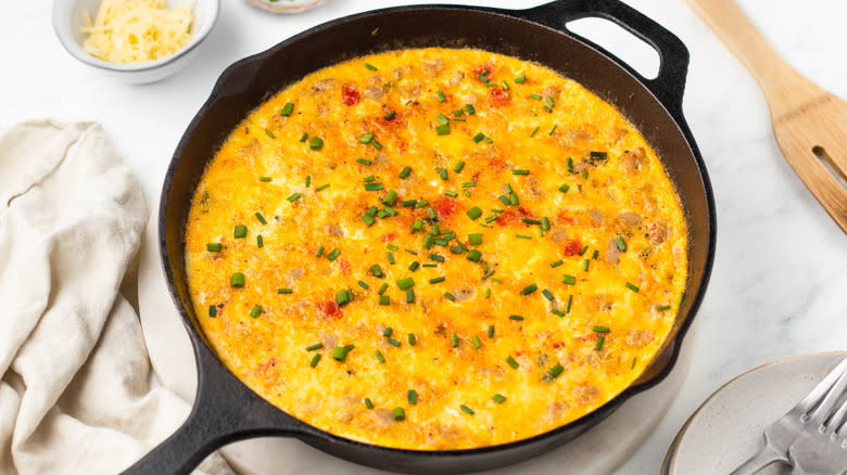sausage and potato frittata in skillet