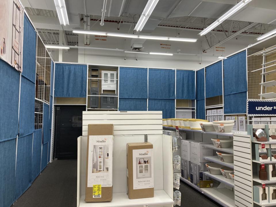 Nearly empty shelves are seen at a Bed Bath & Beyond store, April 10, 2023 in Naples, Fla. Bed Bath & Beyond has filed for bankruptcy protection, but the company says its stores and websites will remain open and continue serving customers. The beleaguered home goods chain made the filing Sunday, April 23 in U.S. District Court in New Jersey, listing its estimated assets and liabilities in the range of $1 billion and $10 billion. (AP Photo/Anne D'Innocenzio)