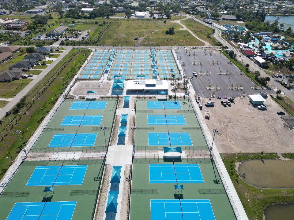 Photos of the new pickleball courts being built at the New Lake Kennedy Racquet Center.