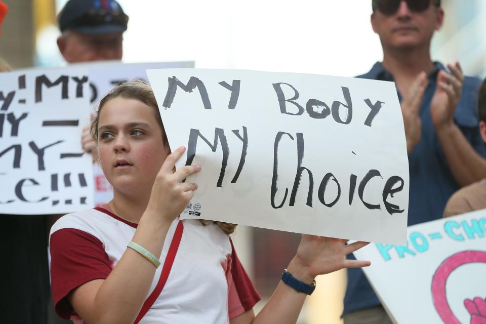 Organizations Rise up 4 Abortion Rights and the Lilith Fund held rallies for abortion rights Tuesday May 3, 2022. Hundreds of protesters gathered at the Texas State Capitol and the Federal Court Plaza following the leak of a draft majority opinion for the Supreme Court case that would overturn Roe v. Wade.