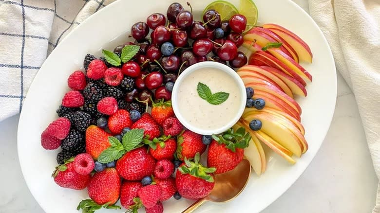 fruit and dip on platter