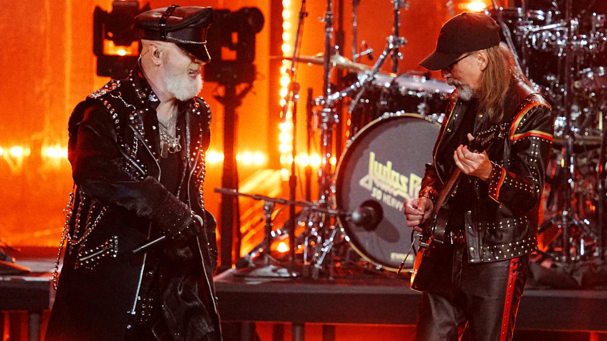  Rob Halford and Glenn Tipton of Judas Priest onstage in 2022. 