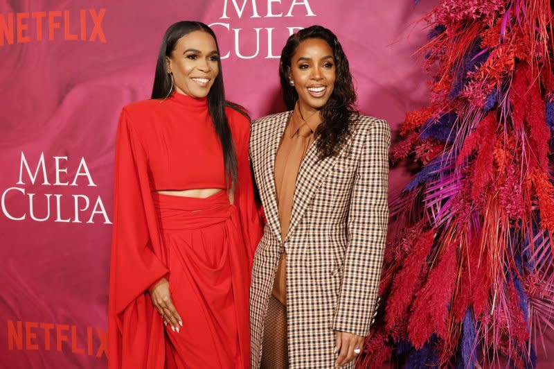 Kelly Rowland (R) and Michelle Williams attend the New York premiere of "Mea Culpa" on Thursday. Photo by John Angelillo/UPI