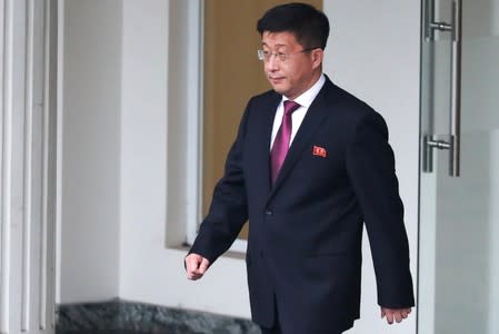 FILE PHOTO: Kim Hyok Chol, North Korea's special representative for U.S. affairs, leaves the Government Guesthouse in Hanoi